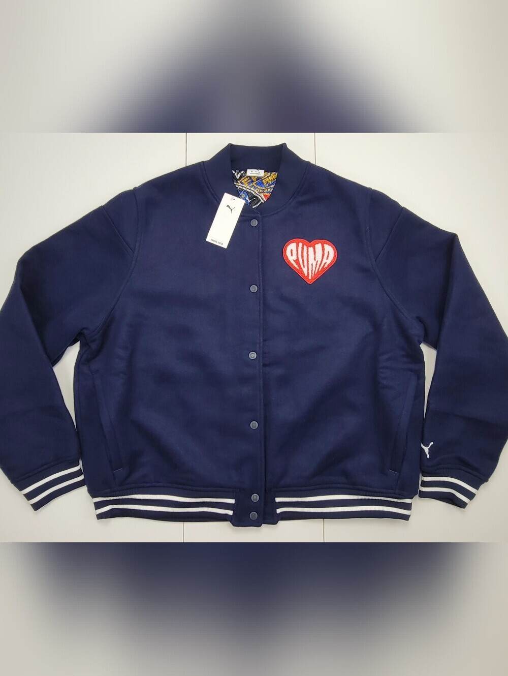 PUMA Sticker Pack Basketball Varsity Jacket Men's Size XXL Navy Blue $200 NEW